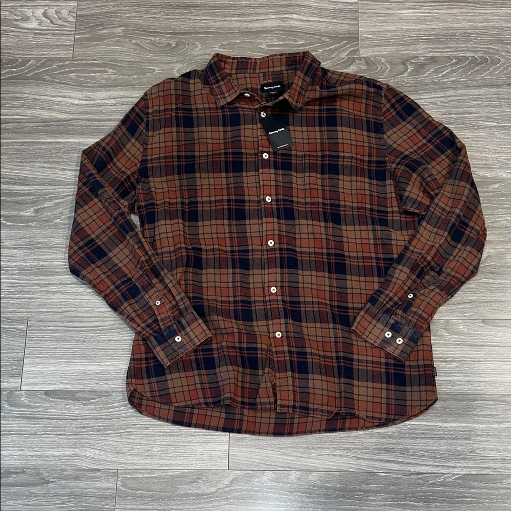 Barney Cools Rust and Navy Plaid Button-Down Shirt